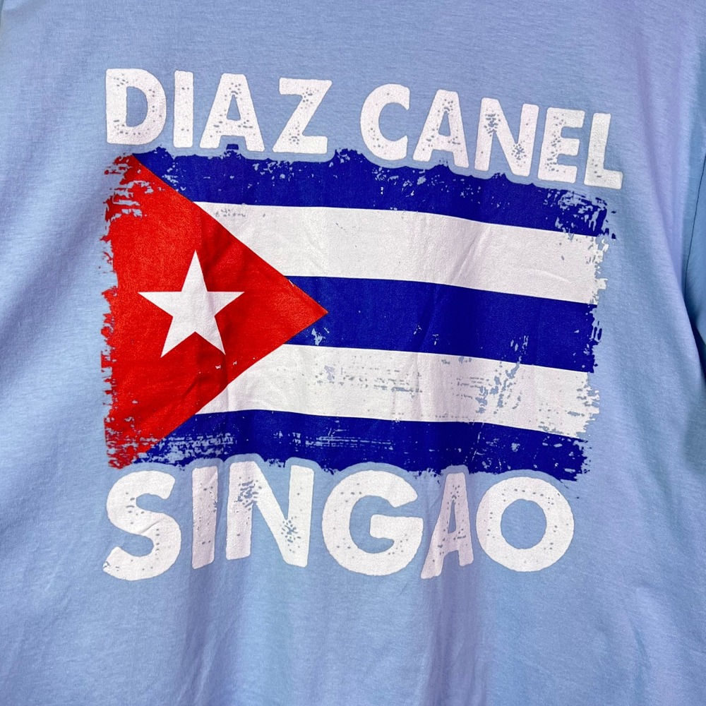 Port & Company Diaz Canel Singao Cuban Flag Graphic T-Shirt Light Blue Large - Picture 2 of 5